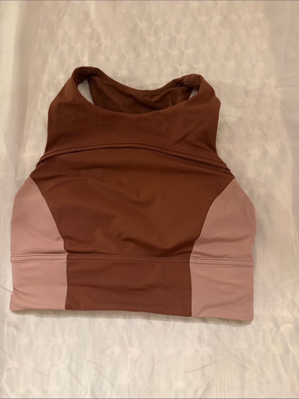 lululemon athletica High-Neck Colorblock Sports Bra in Brown & Blush
